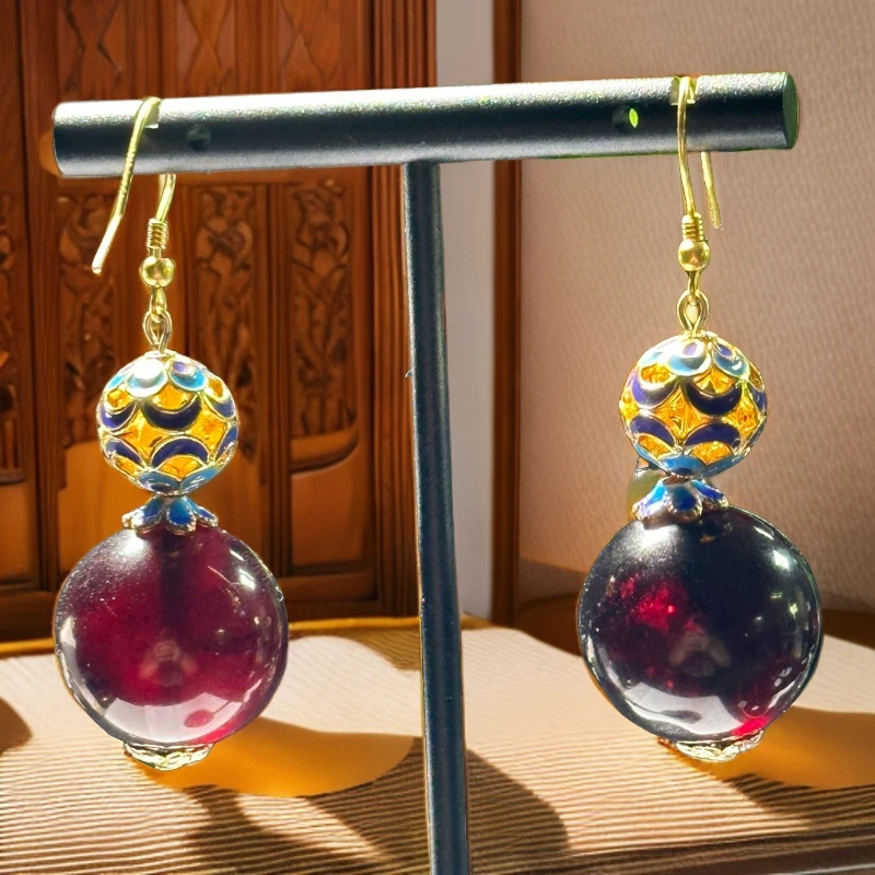 洋羊珠宝-缅甸翳珀20+圆珠耳环耳坠气质时尚复古简约百搭