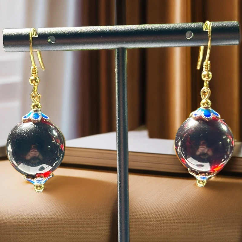 洋羊珠宝-缅甸翳珀15+圆珠耳环耳坠气质时尚复古简约耳勾手工百搭