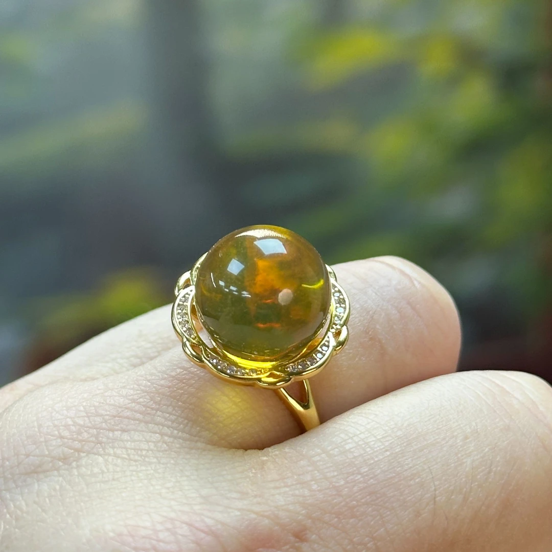 小东珠宝-15+墨西哥3A净水蓝珀圆珠戒指气质时尚精致百搭简约经典