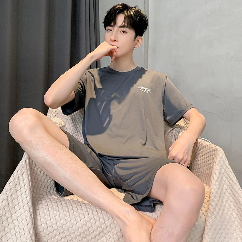 睡衣男士夏季短袖夏款莫代尔冰丝薄款夏天宽松休闲男装家居服套装