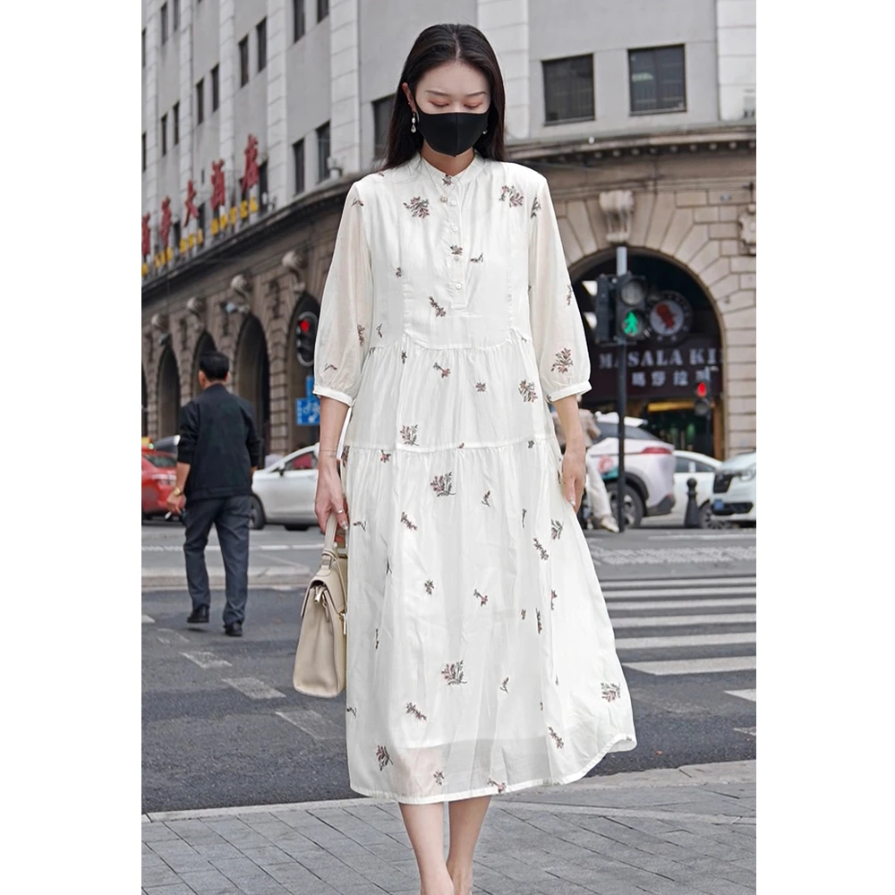 【晴雨原创】新中式立领中长款仙气文艺连衣裙-182812