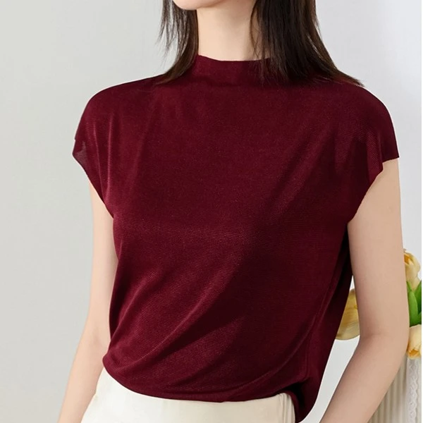 纯色圆领夏季套头衫醋酸中袖气质显瘦洋气百搭圆领袖醋酸T恤女
