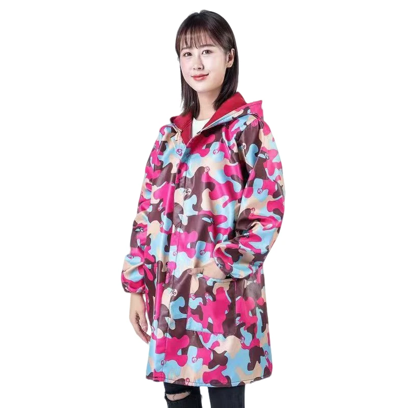 上班工作服女装大码长袖户外防水迷彩服加厚耐磨劳保围裙罩衣连帽