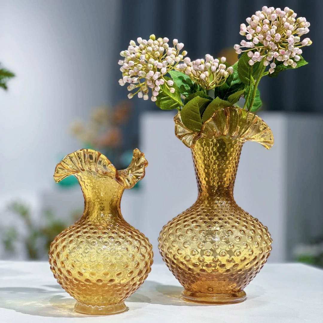 中古风设计师轻奢复古琉璃花瓶颜值高档软装摆件工艺品手工琥珀色
