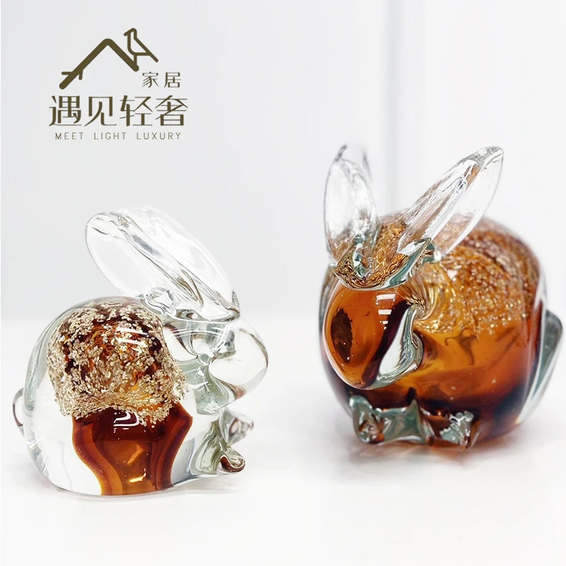 23新款新中式精美琉璃纯手工趣味洒金兔子琉璃小摆件动物高档个性