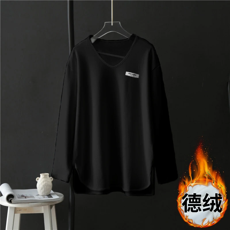 潮牌高端打底衫德绒内搭上衣女装秋冬设计感v领开叉上档次长袖T恤