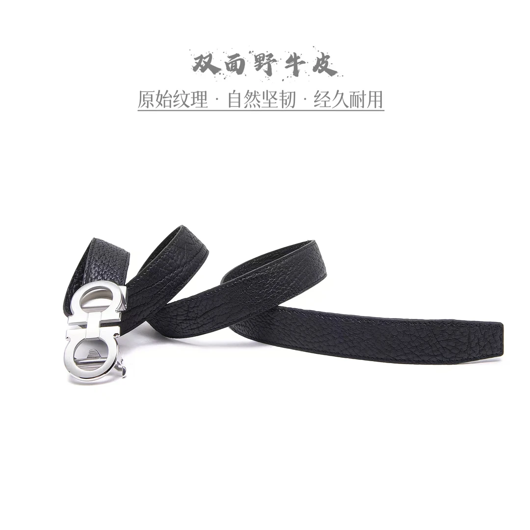 正宗双面野牛皮腰带男士简约自动扣八字扣百搭腰带