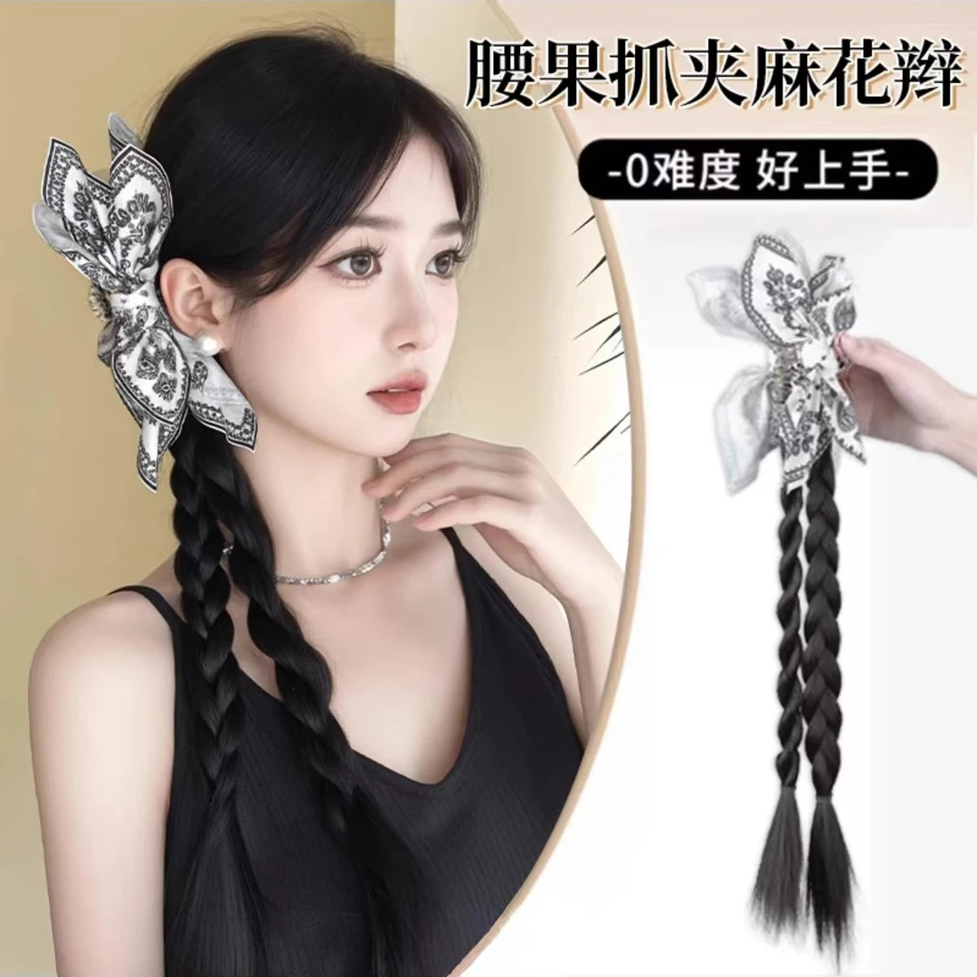 假发辫子女新中式夏日清新腰果发夹拳击辫抓夹款仿真发假发辫马尾