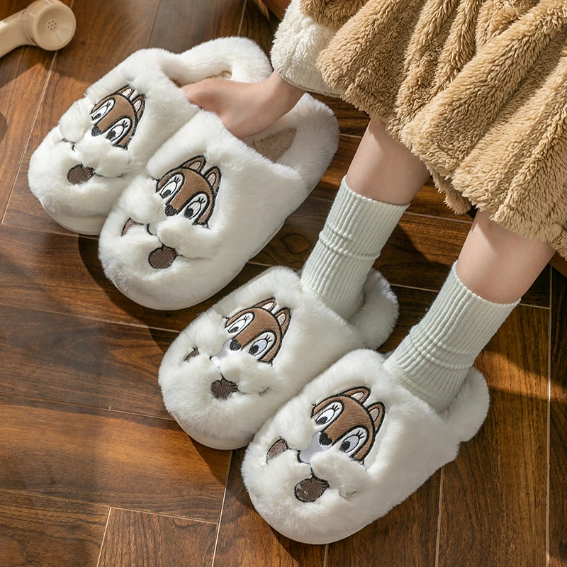 小松鼠棉拖鞋可爱冬季女室内家居厚底毛绒防滑保暖卡通情侣外穿男