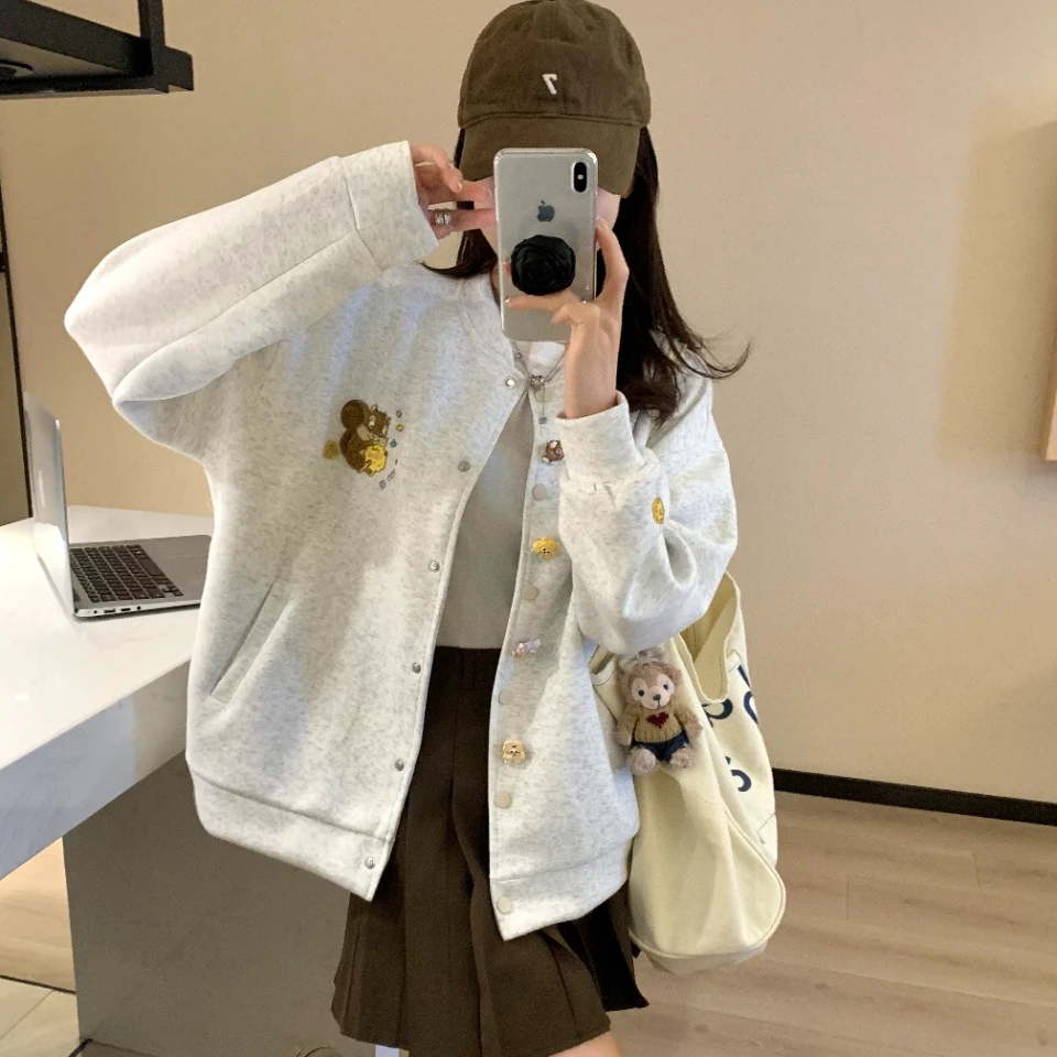 小松鼠棒球服卫衣外套韩版棒球服小香风春秋百搭ins长袖宽松秋冬