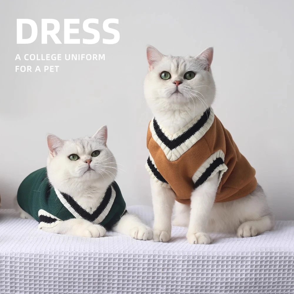 猫咪衣服轻宠学院风加绒秋冬装布偶针织衫背心马甲狗狗衣服秋冬款