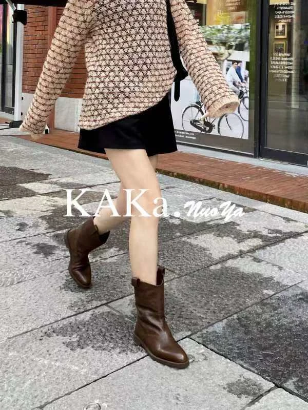 KAKA NUOYA卡卡诺亚  1797  时尚气质尖头复古中筒时装靴卡卡