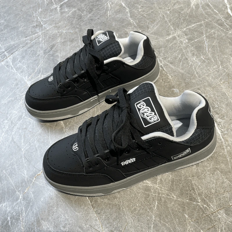 厚底男士休闲运动板鞋低帮黑色情侣款秋季潮鞋子男款百搭潮流男鞋