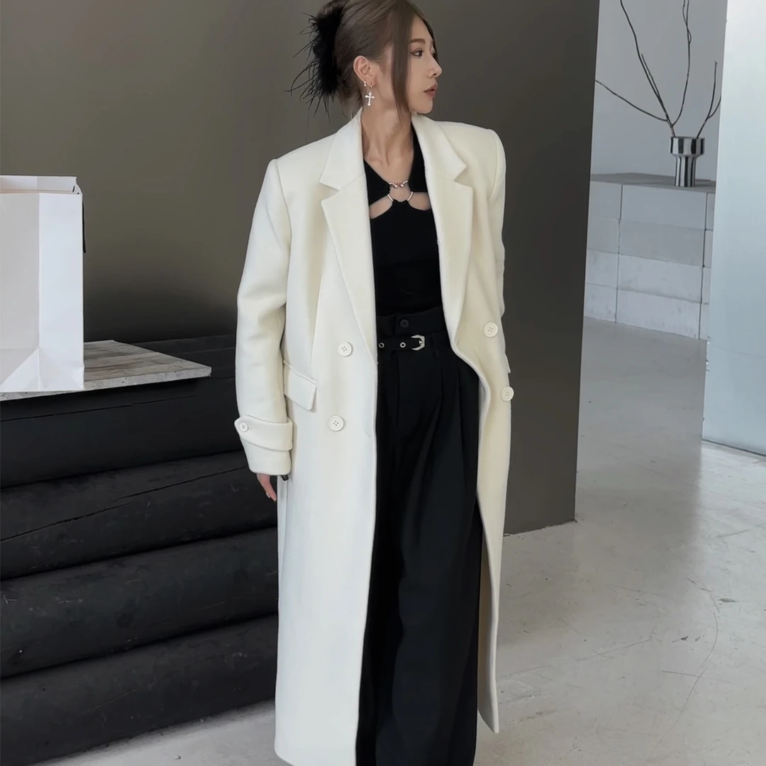 VERA SERIASE 法式气质西装领双排扣长款大衣 2H4C1DY818