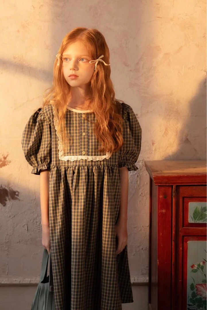 2025实体品牌XiMuXi夏季新款精品中童女童韩版格子棉布连衣裙