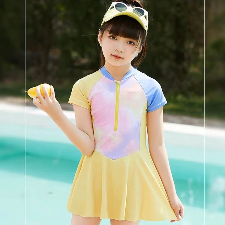 儿童泳衣女童公主泳装连体女孩中大童洋气学生速干裙式保守泳衣