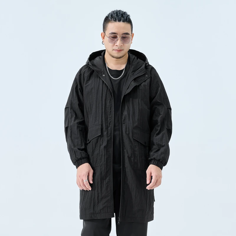 半墨大码男装肌理感连帽风衣春季新款户外休闲大衣男士外套潮3134