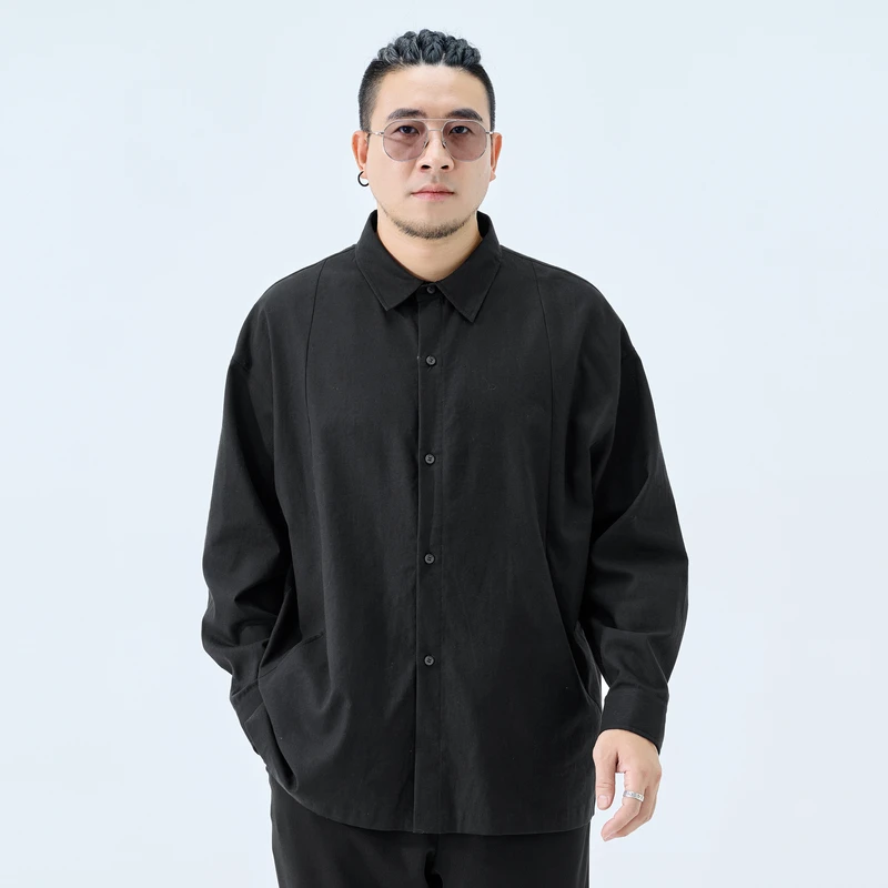 半墨【捡漏】大码男装休闲棉麻长袖宽松衬衫翻领加肥加大上衣0229