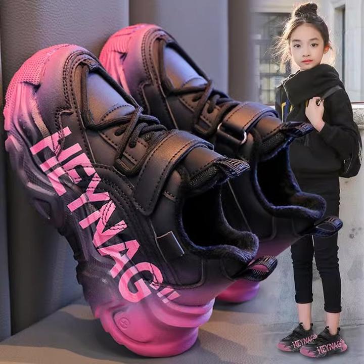 女童鞋秋冬季2024新款儿童软底二棉运动鞋女孩休闲加绒大童老爹鞋