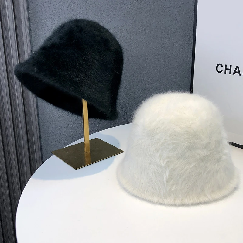 帽子女秋冬可爱兔毛绒渔夫帽韩版百搭显脸小水桶帽保暖日系盆帽潮