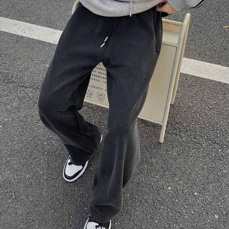 秋季潮牌老爹裤休闲裤水洗黑垂感破坏卫裤男士拖地裤子弯刀裤男