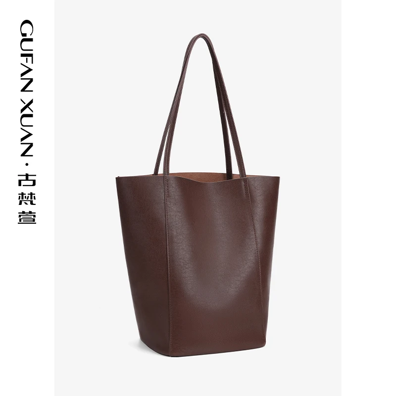 GUFAN XUAN/古梵萱小众真皮水桶包通勤单肩斜包挎秋冬大容量包包