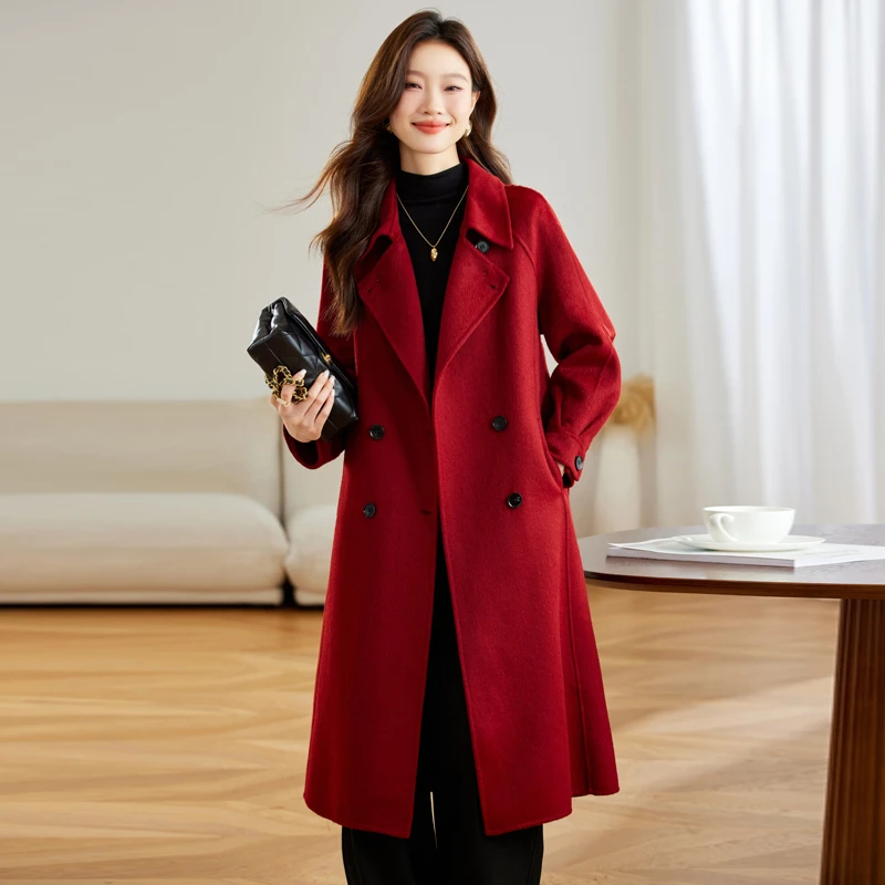 羊毛双面呢大衣女中长款2025年秋冬新款高级感时尚宽松毛呢外套潮