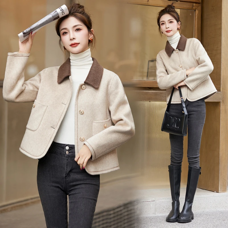 小香风双面羊毛大衣女2025春秋新款休闲时尚气质减龄短款毛呢外套