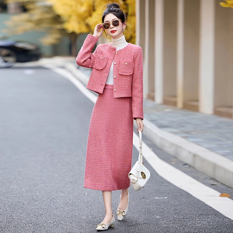 秋冬新款2025小香风套装女气质名媛时尚轻奢高级感两件套装套裙潮