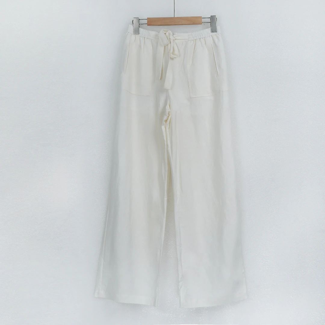 W2080白色高腰时尚休闲百搭简约宽松纯色女裤