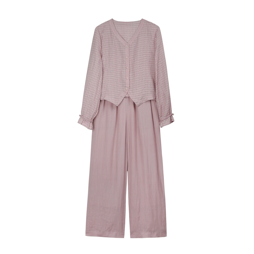 2025新款DS6360扶摇加捻盐缩工艺气质休闲设计师款苎麻防晒套装