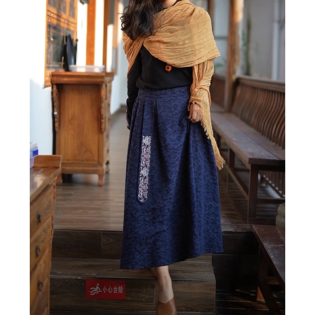 扶摇国风腰牌长裙SY32188中国风汉服半身裙中式绣花休闲设计感a字