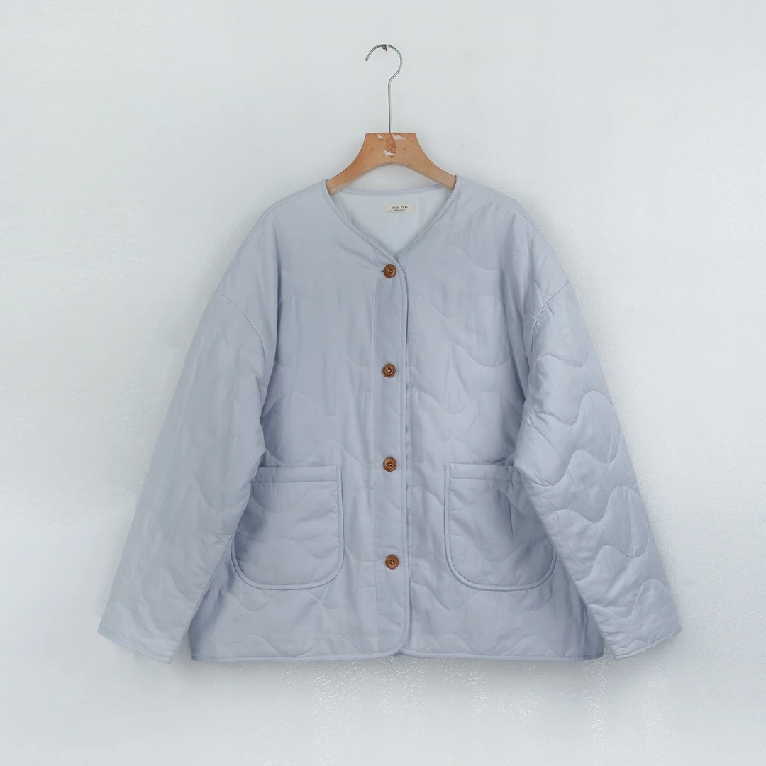 23171圆领宽松短款休闲时尚百搭女士保暖冬季纯色加厚棉外套