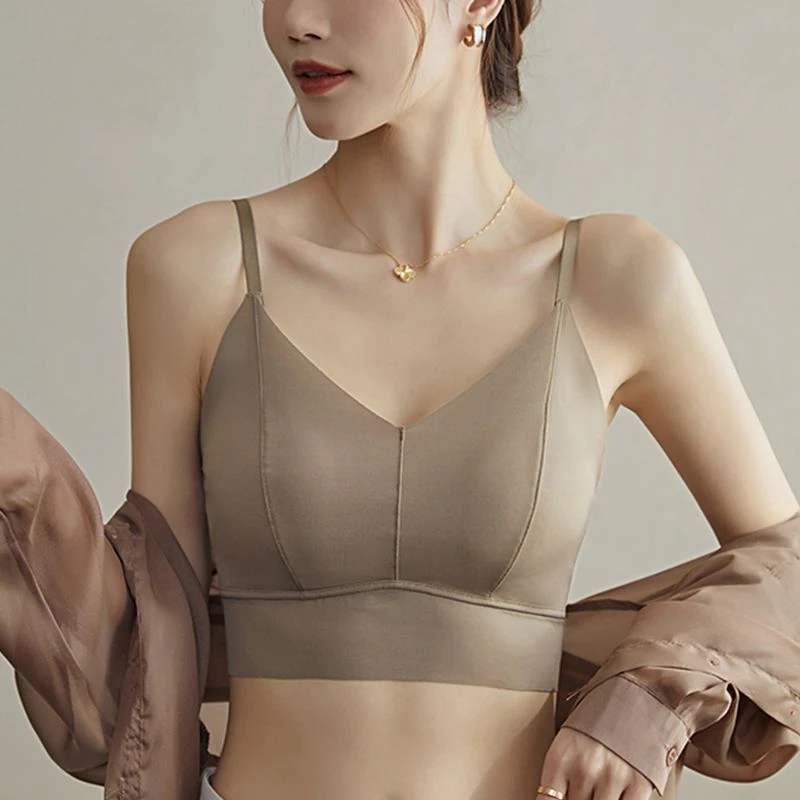 2023新款超薄凉感冰丝无痕带透气孔美背背心女无钢圈一片式内衣女
