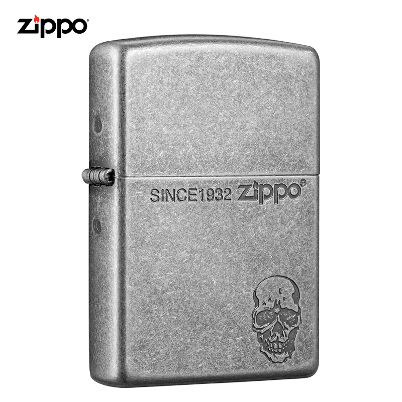 ZIPPO正品打火机骷髅标志银仿古质感男士简约经典防风常规机