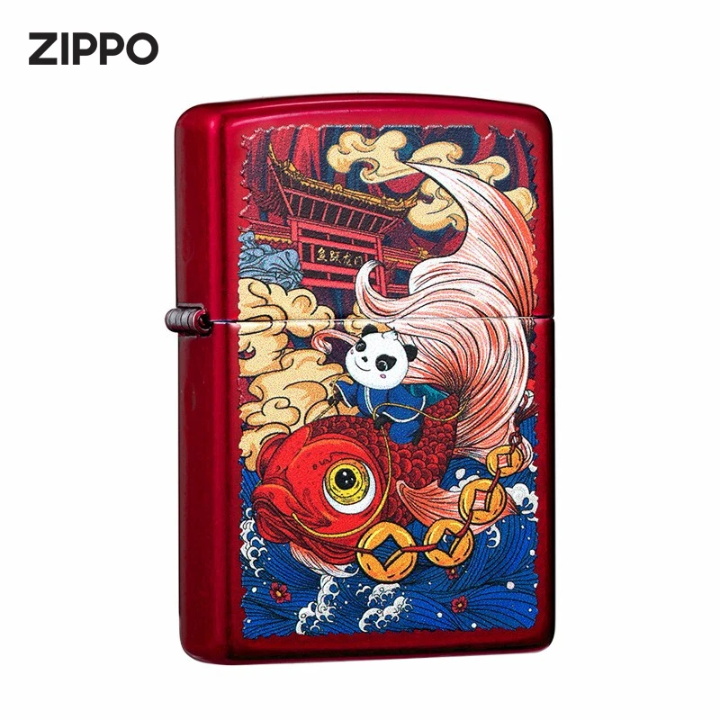 【国潮三福之鱼跃龙门】ZIPPO正品红色彩印打火机男士国潮风