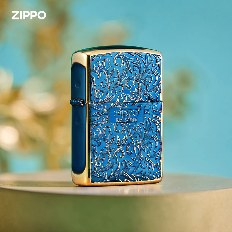 ZIPPO正品打火机唐草配烧金色限量经典个性创意爆款男士防风