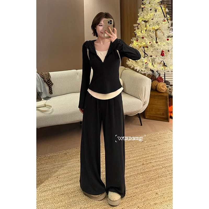 【现货款】王等等【暖绒纸片人】春季加绒上衣+裤子套装U224A19552