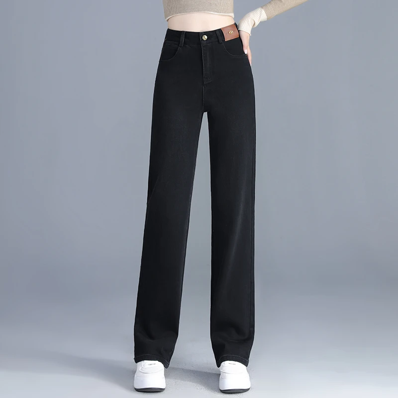 春秋女士窄版阔腿牛仔裤2025年新款时尚百搭高腰显瘦休闲直筒裤子