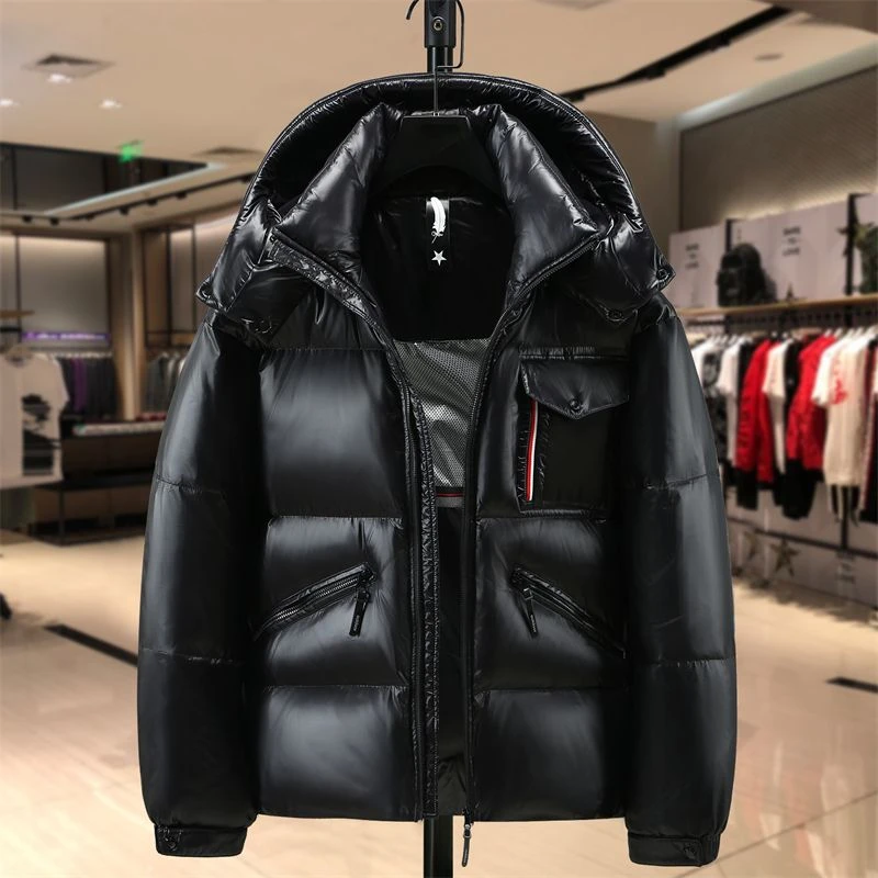 2023亮面超加厚羽绒服男短款加绒特厚保暖冬季东北情侣白鸭绒外套