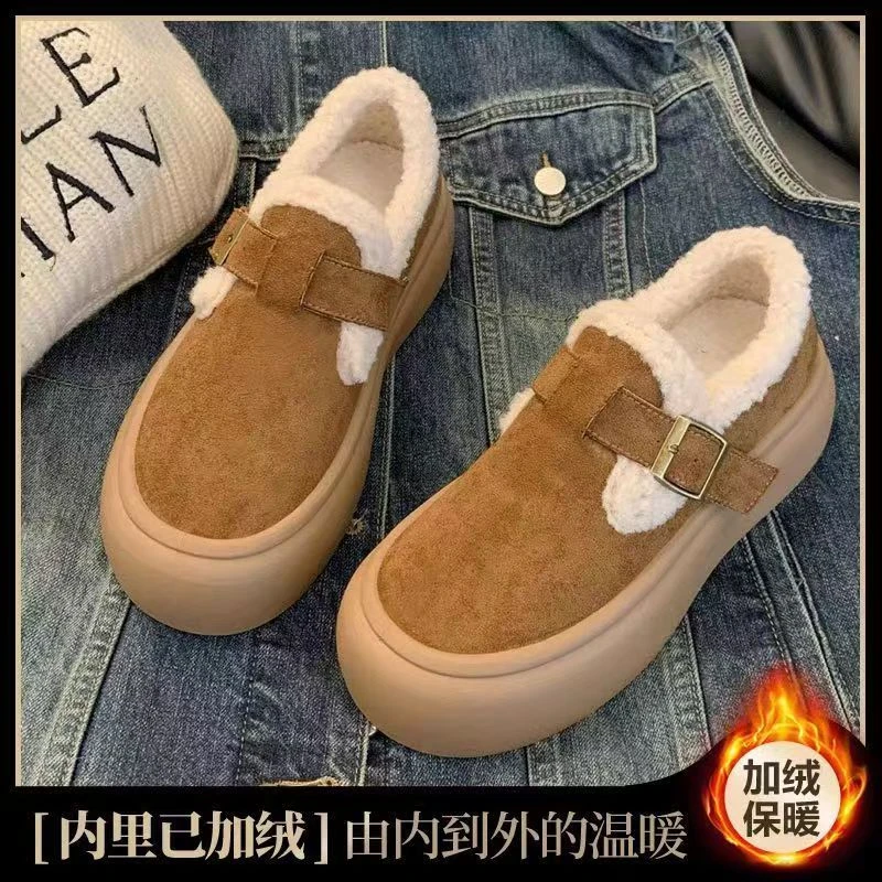 日系高颜值厚底底勃肯2024冬季新款加绒时尚小众休闲雪地靴毛毛鞋