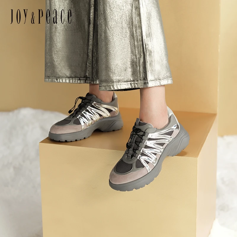 真美诗秋季新款透气网面运动厚底山系运动鞋女YYM33CM4