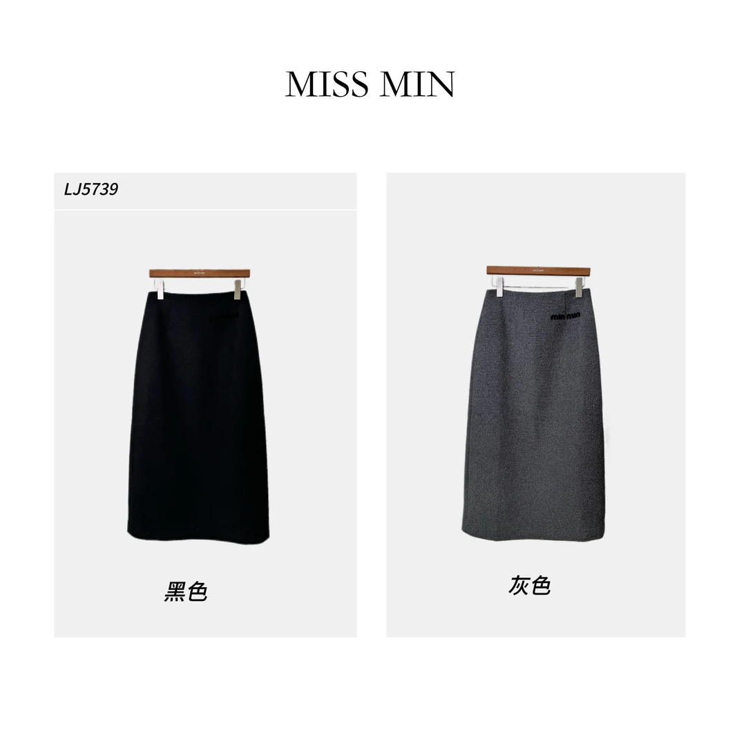 MISS MIN LJ5739 2024秋冬季新款时尚高腰显瘦包臀毛呢厚款半身裙