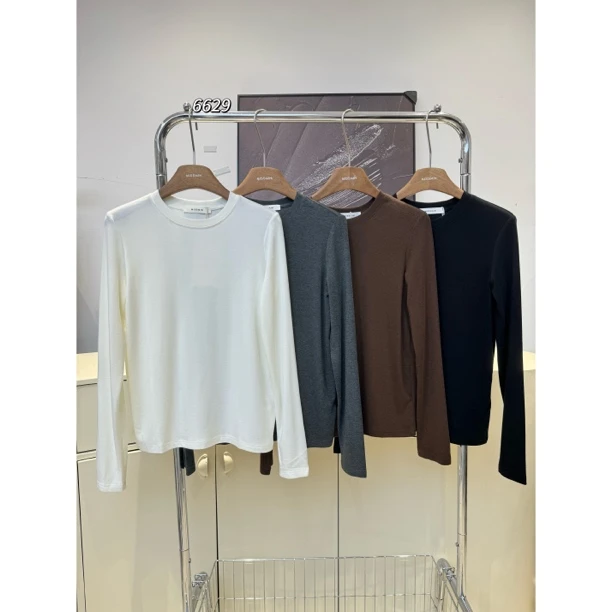 MISS MIN  6629 贝壳款圆领正肩长袖t恤内搭打底衫女秋冬季简约