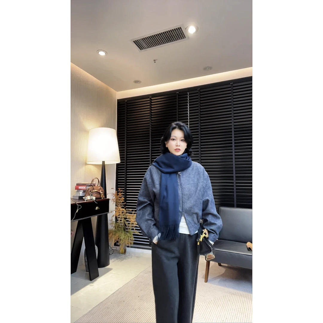 MISS MIN Q1597  韩系圆领短外套秋简约休闲长袖双头拉链牛仔外套