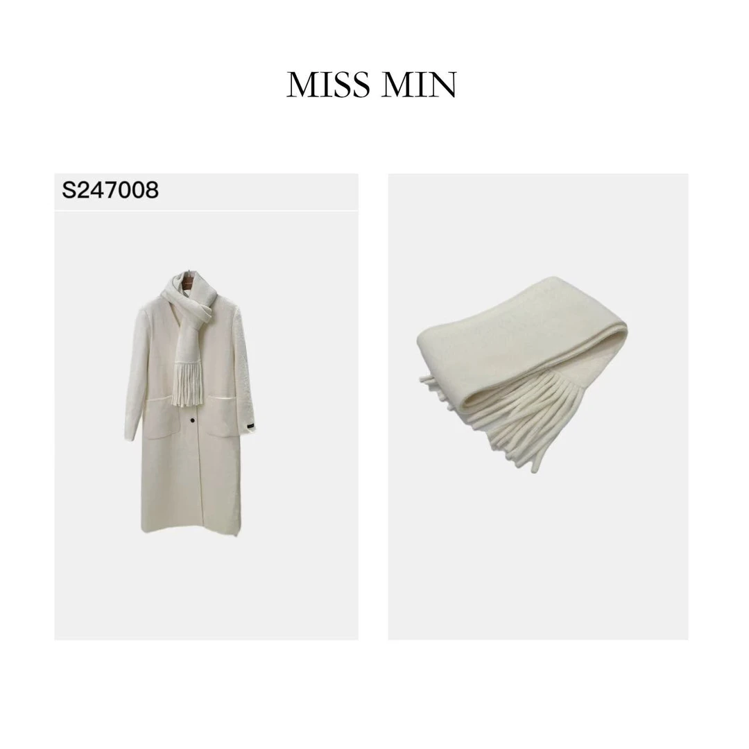 MISS MIN Y247008 反季双面呢全羊毛大衣中长款围脖加厚毛呢外套