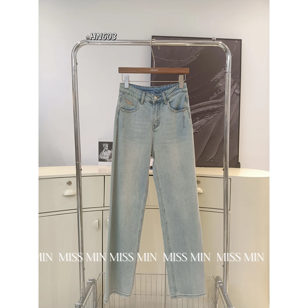 【NO退NO换】 MISS MIN 603 高腰微弹时尚显瘦 浅色直筒牛仔长裤女