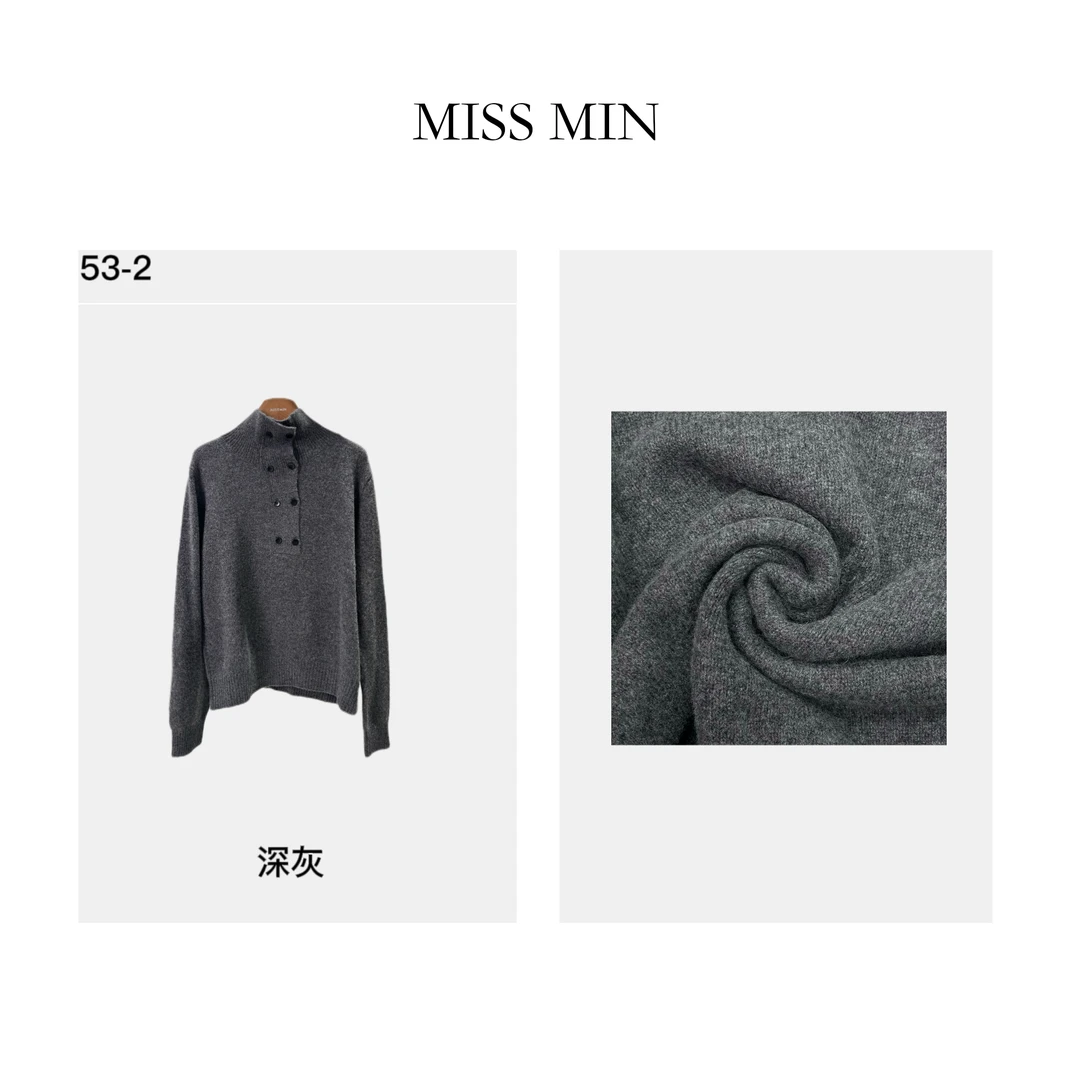 MISS MIN 53-2 设计感双排纽扣高领纯2024秋冬软糯休闲羊毛衣宽松