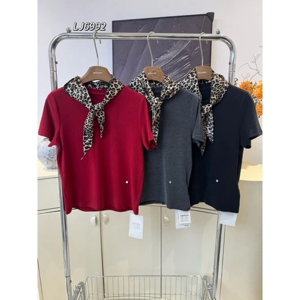 【NO退NO换】LJ6992 新款配丝巾圆领百搭软糯短袖T恤