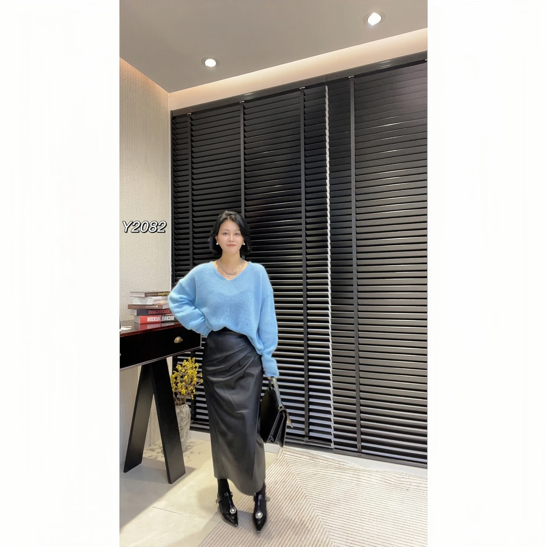 【NO退NO换】 MISS MIN  Y2082  半身裙褶皱皮开叉鱼尾裙高腰修身